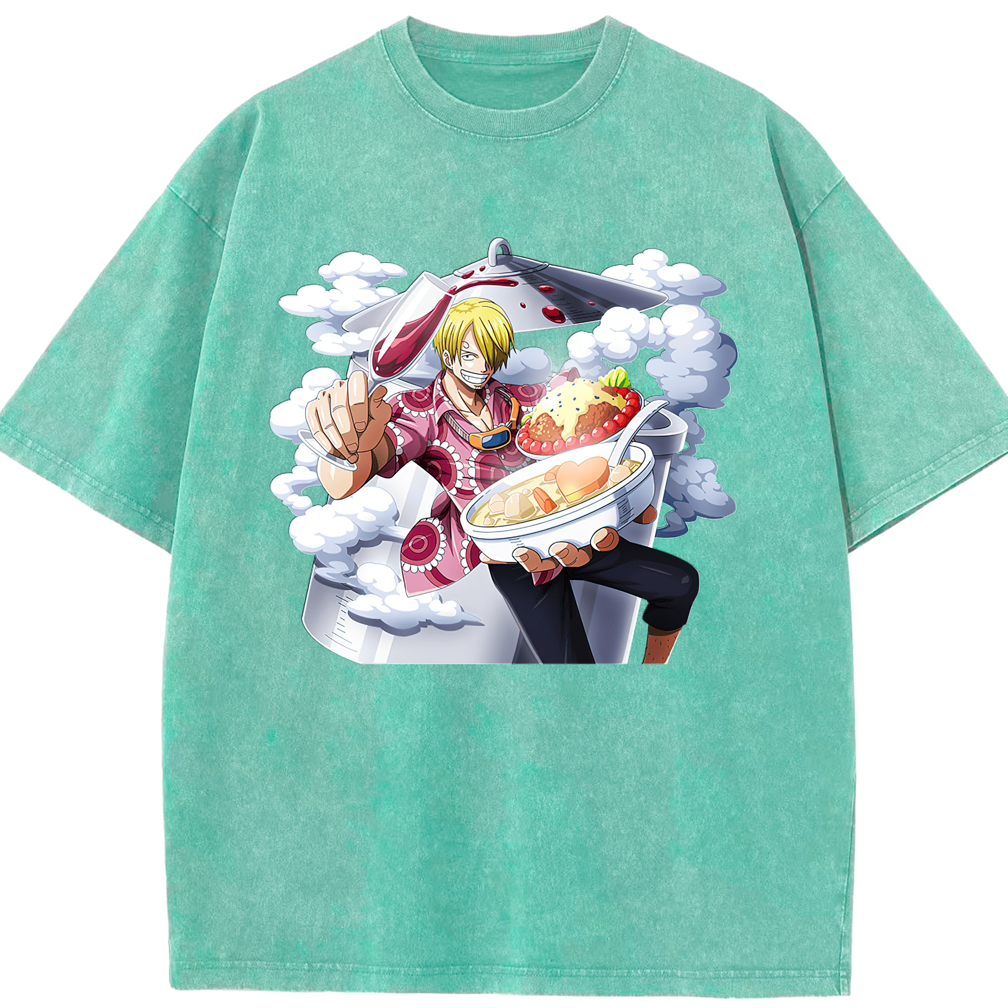 （画像用） ワンピース サンジ ONE PIECE Sanji 綿100% ヴィンテージ風 半袖Tシャツ（フロントプリント）